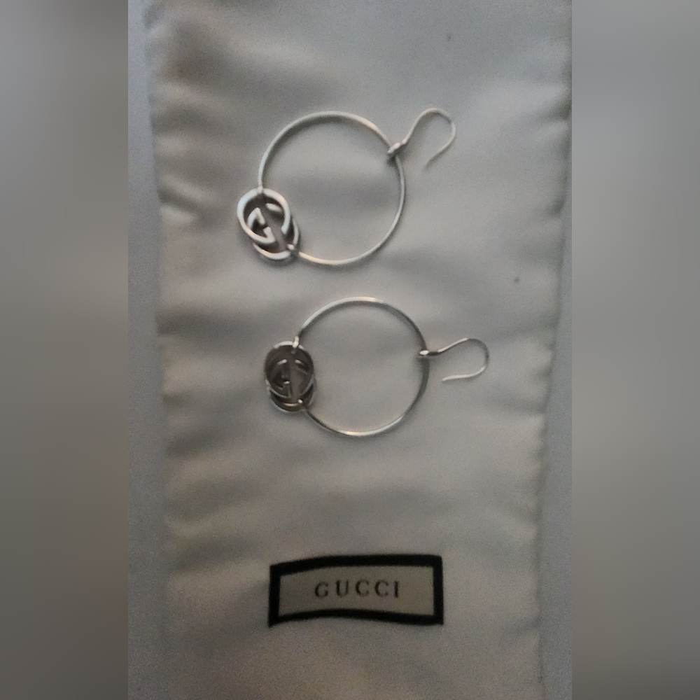 Gucci Silver Hoop Earrings with Iconic Logo